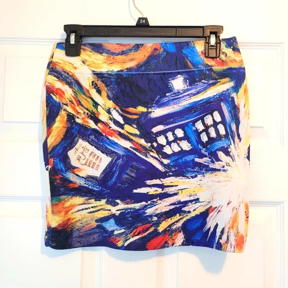 Her Universe "Doctor Who" Starry Night Exploding Tardis mini skirt in small - Picture 2 of 4